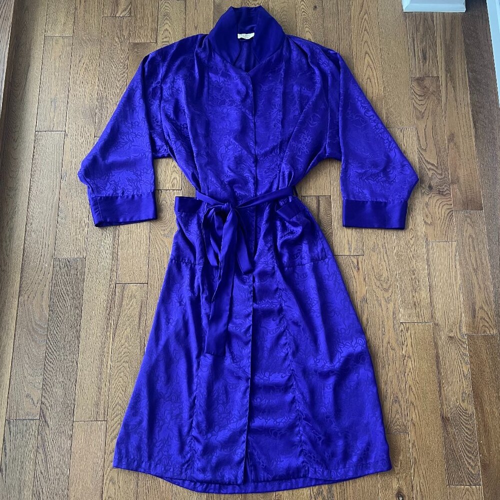 Vintage 80s Gold Label Victoria’s Secret‎ Purple Satin Robe Womens M Jacquard